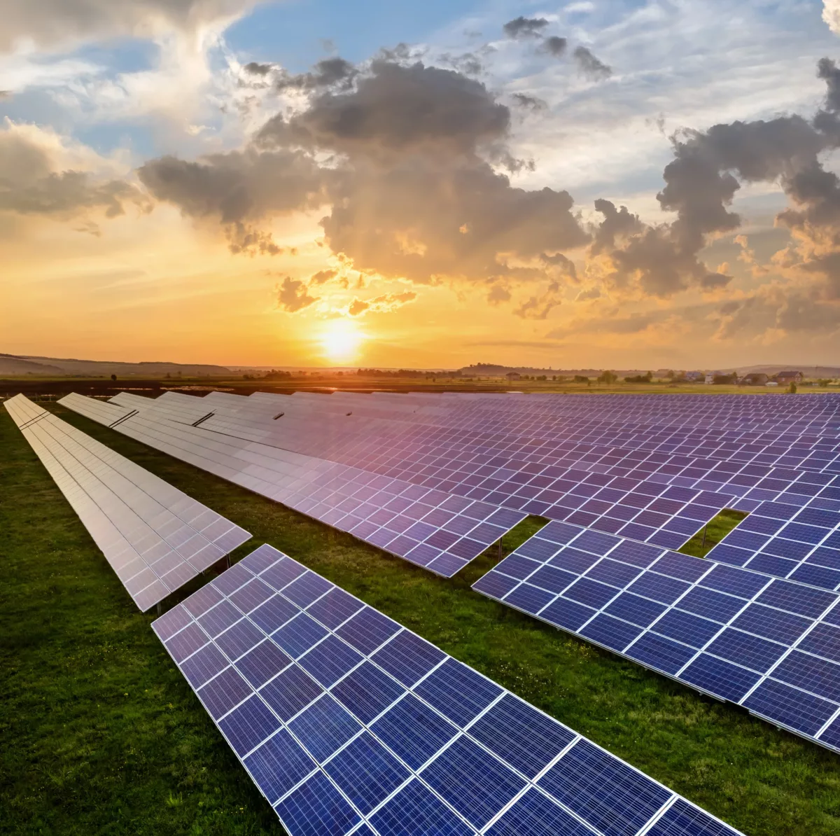 Blue solar photo voltaic panels producing renewable clean energy