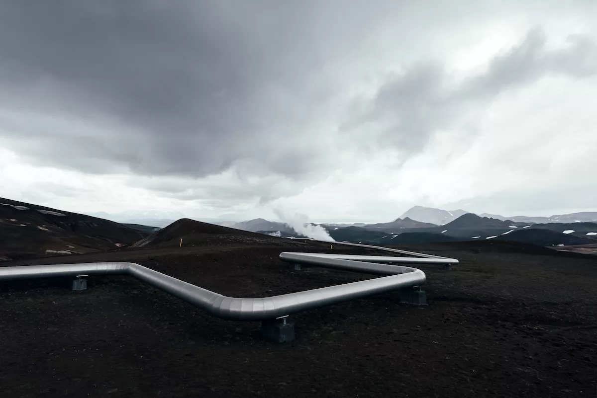 Iceland landscape with pipes in mountains
