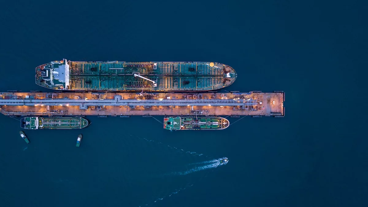 Aerial view oil ship tanker carrier, oil and gas