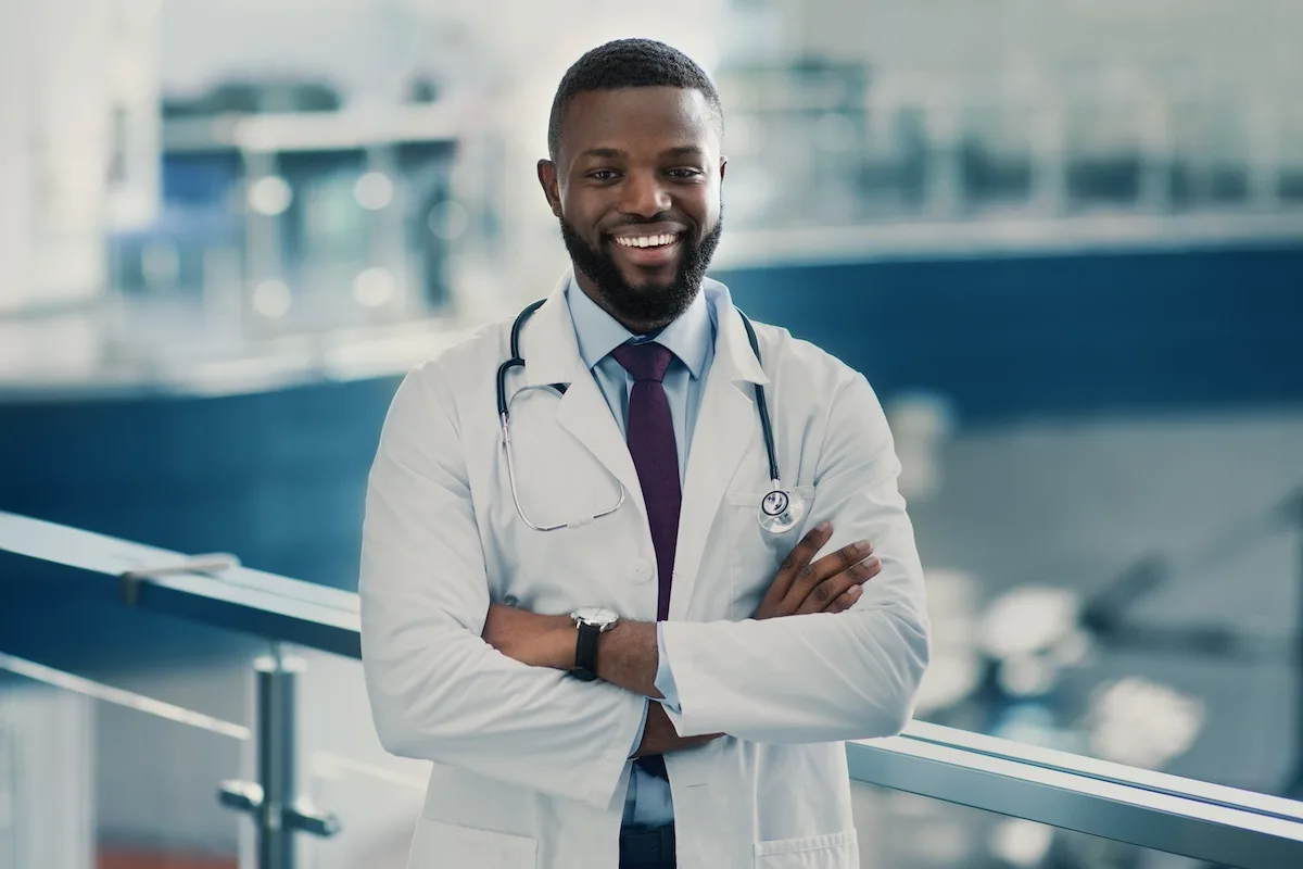 Portrait of handsome smiling african american doctor